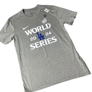 NEW LA Dodgers World Series T Shirt Mens S Gray 2024 Nike Dri-FIT‎ MLB Baseball